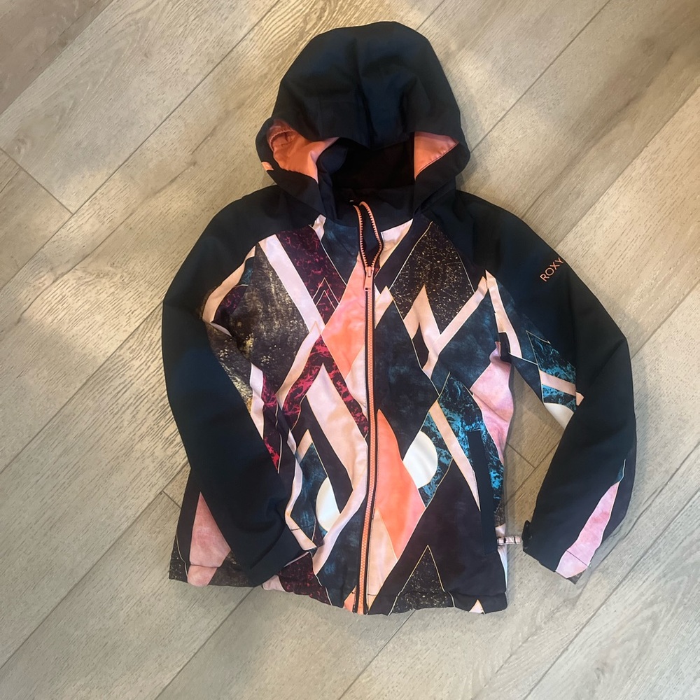Roxy Girls Geometric Black Peach Ski Snow Jacket size 12